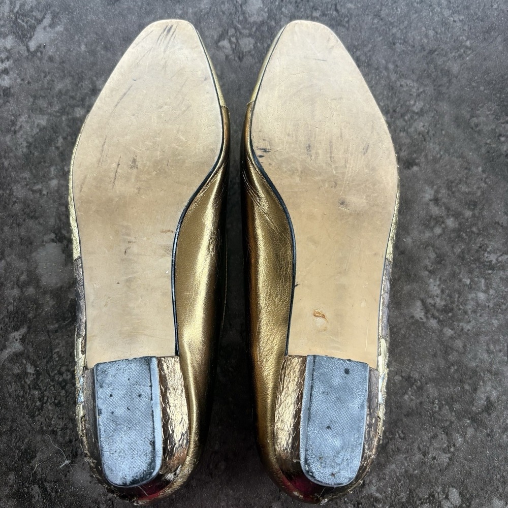VTG J. Renee Gold Snake Embossed Pointed Toe Flats Metallic Dress Shoes 9M - Picture 8 of 8